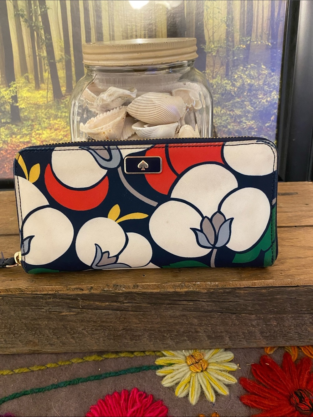kate spade Navy Multi Floral Zip-Around Continental Wallet, normal wear
